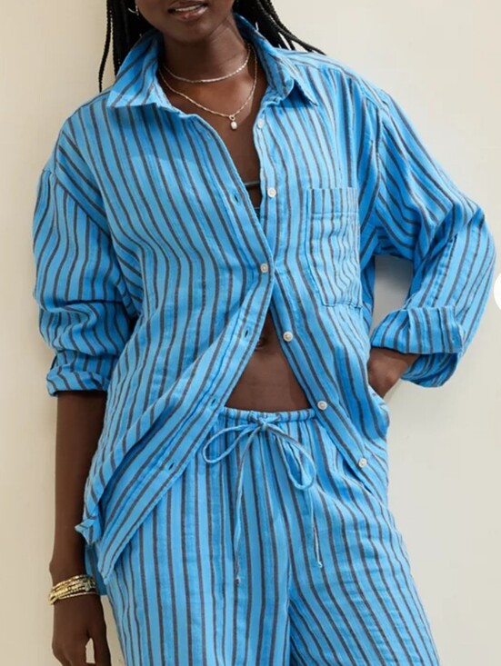aerie Other - NWT Aerie Blue Striped Gauze Coverup Button Down Shirt Size Medium